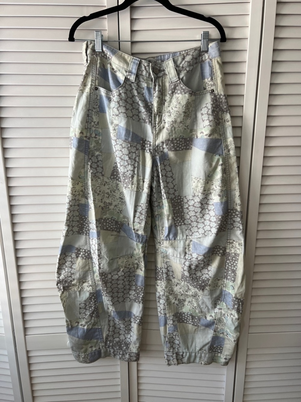 Urban Outfitters Patchwork Print Wide-Leg Pants in Light Blue and Cream